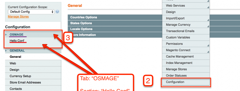 Magento system menu